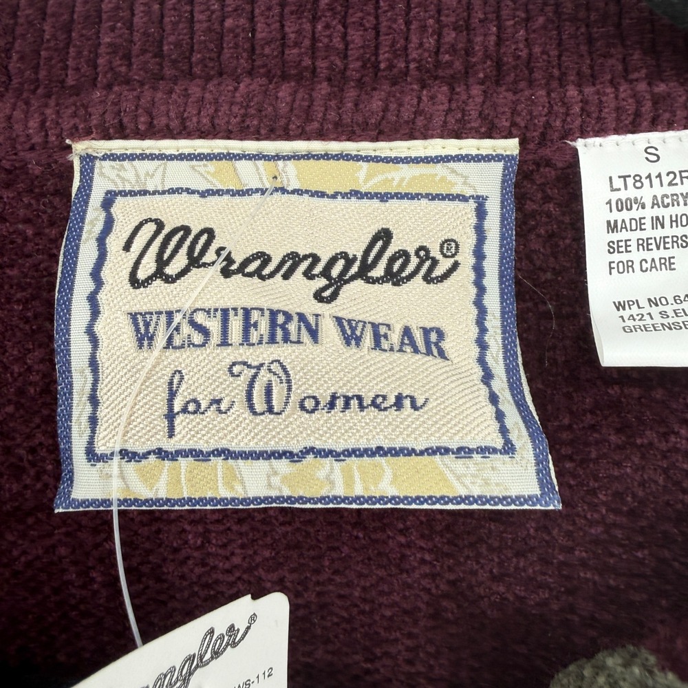 Wrangler Western Wear Womens Small Burgundy Chenille Aztec Cardigan NEW - Picture 3 of 7